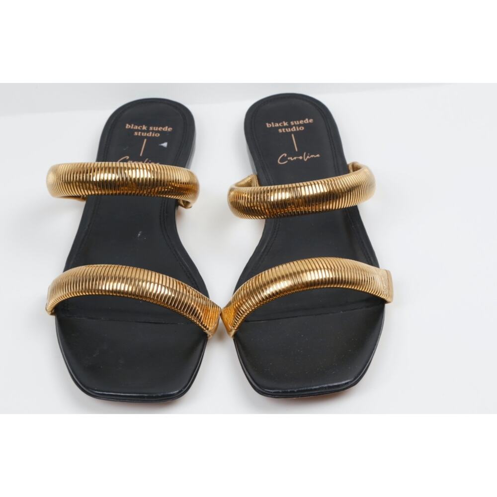 Black Suede Studio Caroline Sandal Flats Black Leather Square Toe Gladiator 41